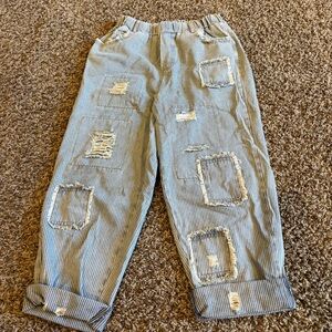 Women's Distressed Striped Jeans